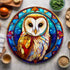 Bernadette Barn Owl Circular Glass Suncatcher Worktop Saver